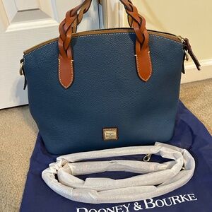 Dooney and Bourke Celeste Satchel - Denim Blue Pebbled Leather W/Gold Hardware